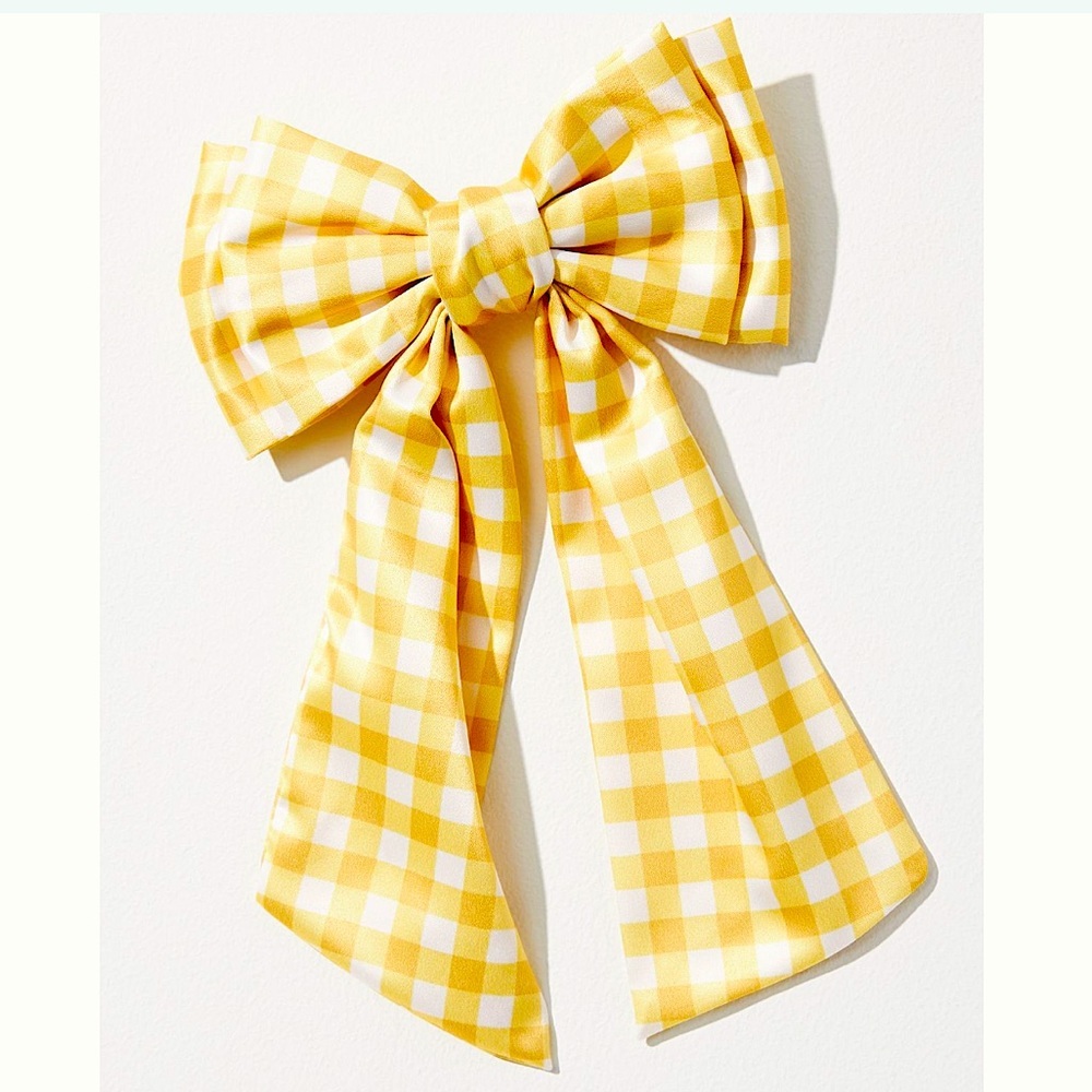 Yellow and White Checkered Bow